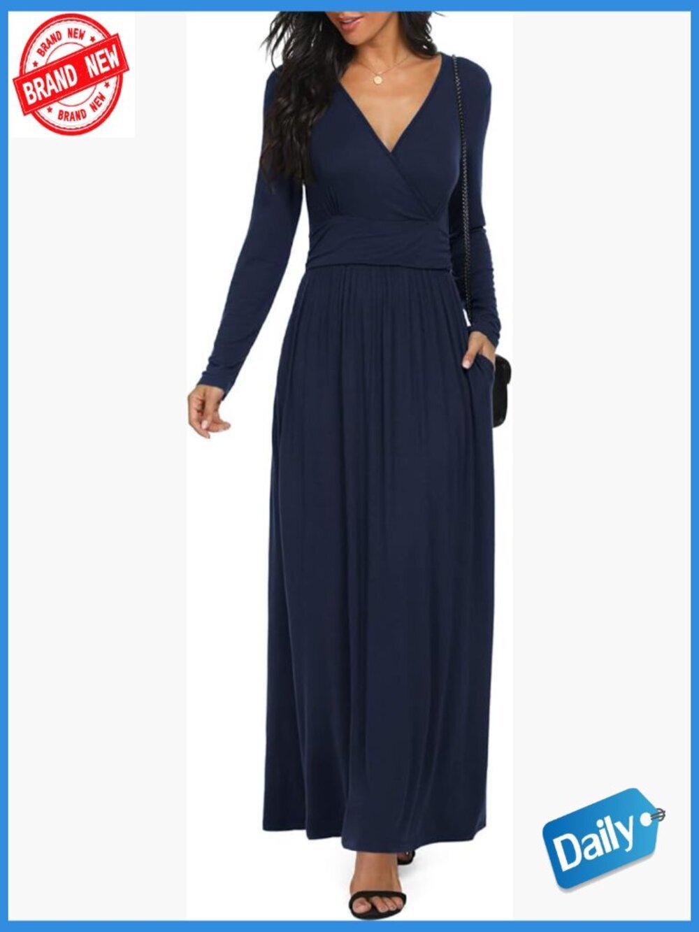 Long Sleeve Deep V Neck Loose Maxi Casual Dress